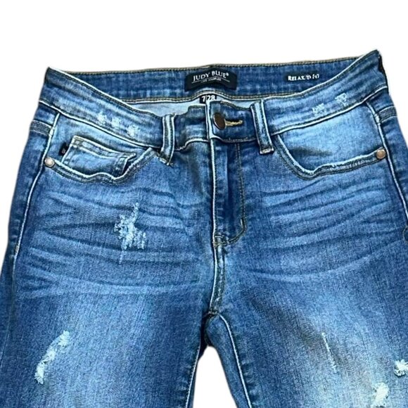 Judy Blue Relaxed Fit Mid Rise Distressed Denim Jeans JB8271DK Size 7/28 - Picture 2 of 8
